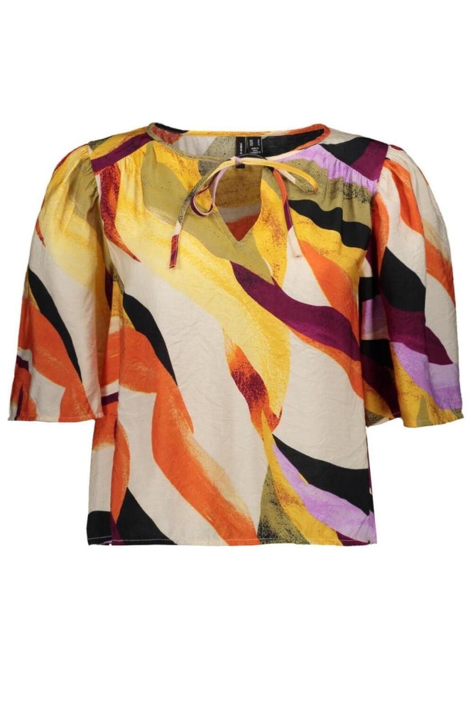 VMTILLY SS DETAIL TOP WVN EXP 10338222 CLOUD DANCER/ABSTRACT PRINT